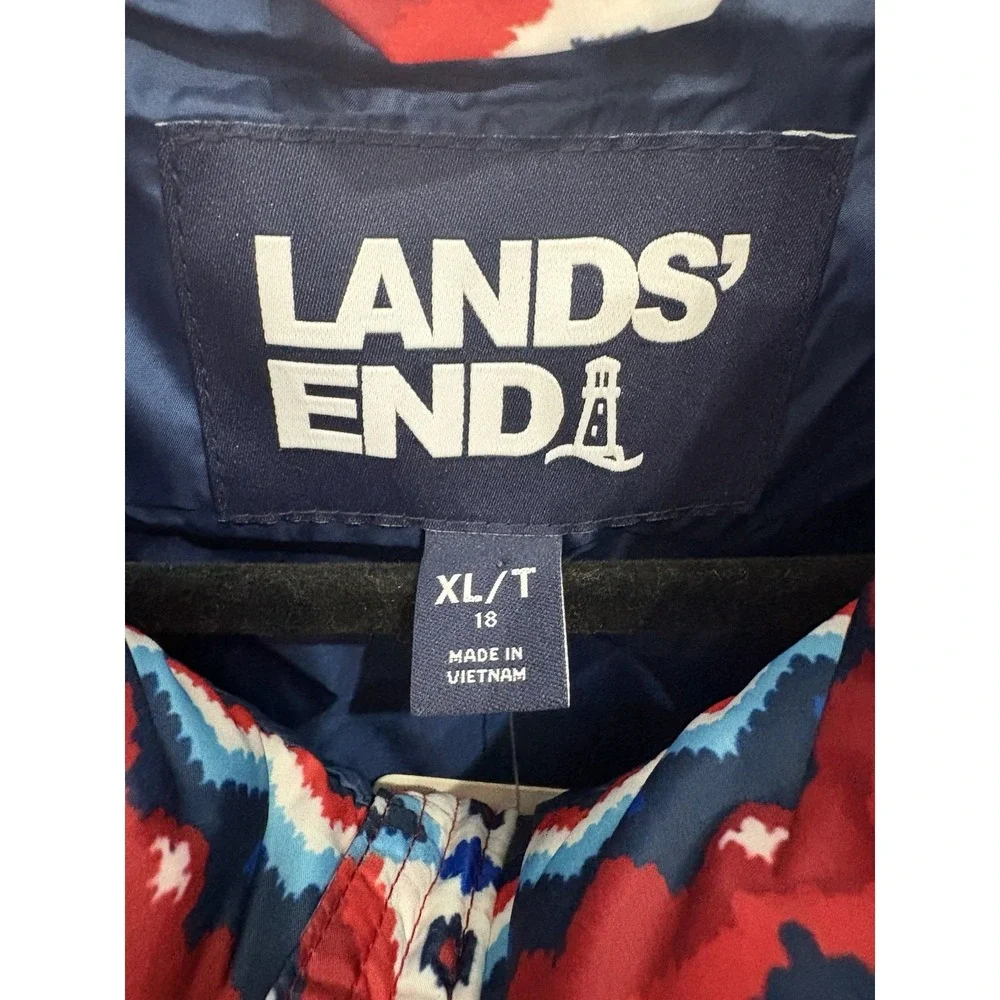 Lands End Down Puffer Vest Womens‎ Size XL/T Full Zip 600 Fill Aztec